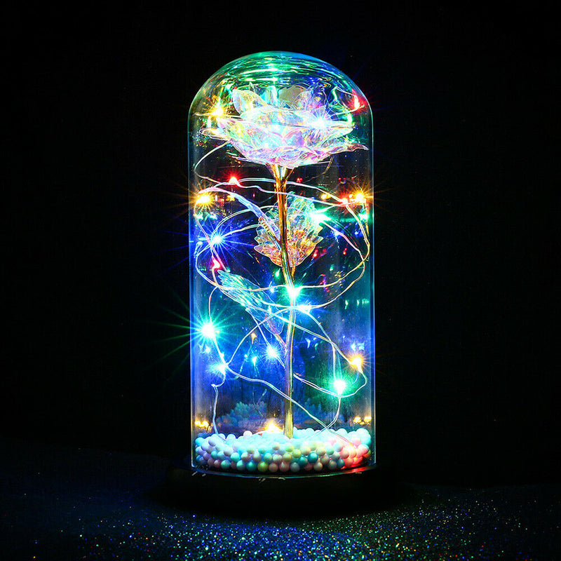 20LED Foam Night Lamp Foil Rose Glass Dome Copper Wire Fairy String Lights A