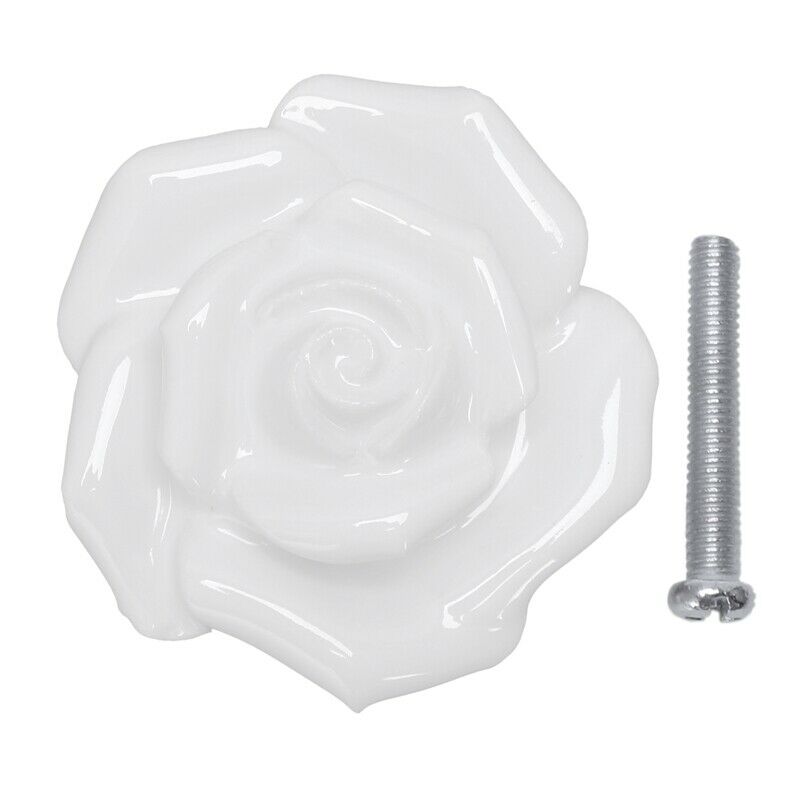 1 x Button Door Handle Drawer Cabinet Closet Ceramic Flower Rose Dresser Kn