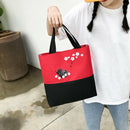 4pcs/Set Cute Cat Backpack Canvas Teenagers Mochila Shoulder Bag (Black)