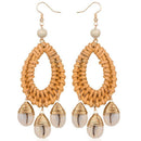 Bohemia Straw Rattan Knit Shell Drop Dangle Earrings For Women Fashion Big
