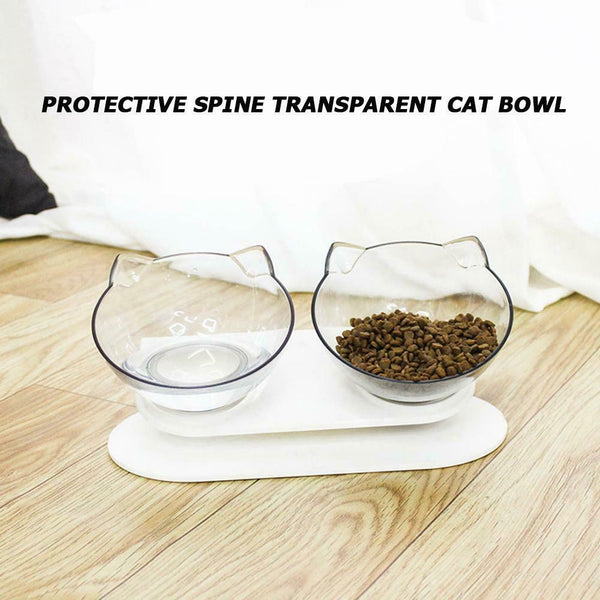 Removable Oblique Cat Ears Pet Bowl Transparent Feeder Non-slip Holder (B) A#S