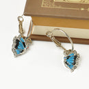 1Pair Blue Crystal Rhinestone Enamel Butterfly Dangle Hoop beautiful Earrings