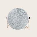 Small Round Messenger Bags Women Plush Shoulder Crossbody Handbags (Gray)