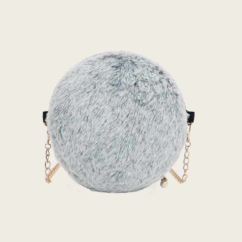Small Round Messenger Bags Women Plush Shoulder Crossbody Handbags (Gray)
