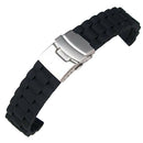 18mm BLK Silicone Rubber Diver Milltary Sports Watch Strap Band Deployment Clasp