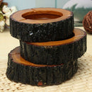 Round brown wood smoke ashtray tobacco cigarette ash holder 9-10cm U4P1