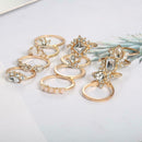 12pcs/set Retro Rhinestone Rings Crystal Knuckle Ring Women Jewelry Gift