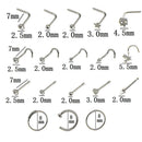 21Pcs/Set Crystal Nose Hoop Ring Bone Bar Pin Cartilage Piercing Studs Jewelr TE