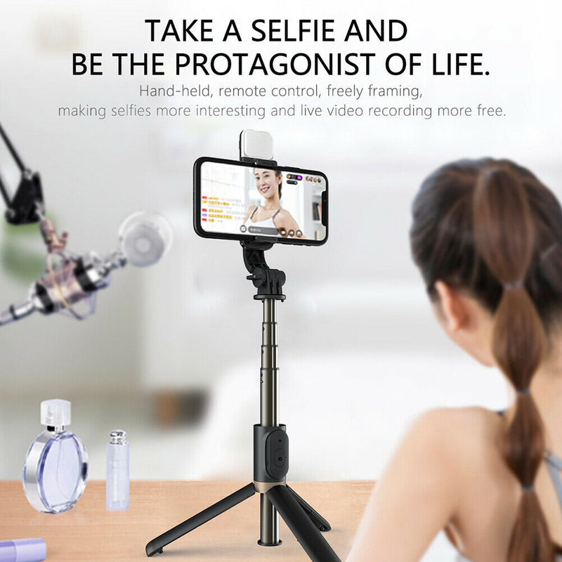 Q03S Bluetooth 4.0 Selfie Stick Aluminum Tripod Monopod with Remote + Fill Light