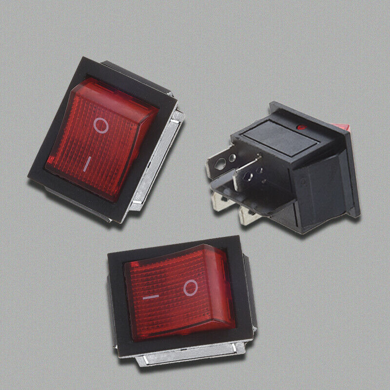 5X( Red Light Illuminated 4 Pin DPST ON/OFF Snap in Rocker Switch 16A 20A  N3D3)