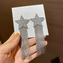 Fashion Crystal Star Long Tassel Stud Earrings Drop Dangle Women Wedding Jewelry