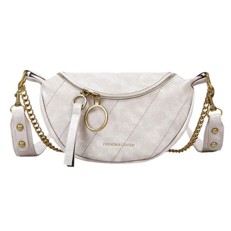 Fashion Leather Crossbody Bags Women Chain Shoulder Travel Handbag (Beige)