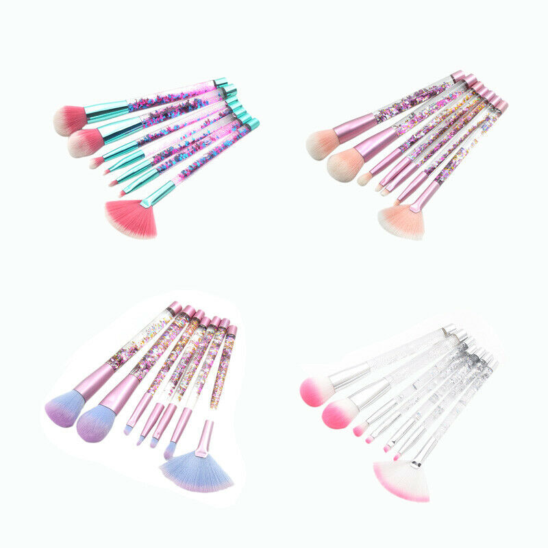 New 7Pcs Glitter Liquid Handle Makeup Brush Set Foundation Blending Power E L2M6