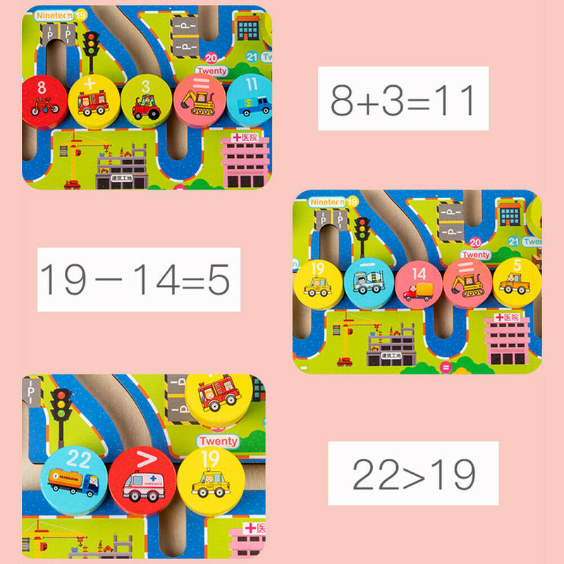 Kid Wooden Digital Traffic Maze Slide Toys Children Educational Puzzle Game