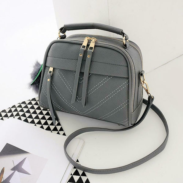 Pure Color Hair Ball Pendant Shoulder Handbags Women Crossbody Bags (Grey)