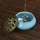 Blue Porcelain Backflow Ceramic Cone Incense Burner Holder Buddhist Censer