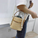 Women Straw Handbag Tote Summer Holiday Woven Bucket Bag Leisure Chain Shou