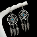Women's Retro Earring Turquoise Dreamcatcher Dangle Drops Earrings Feathers U8Y5