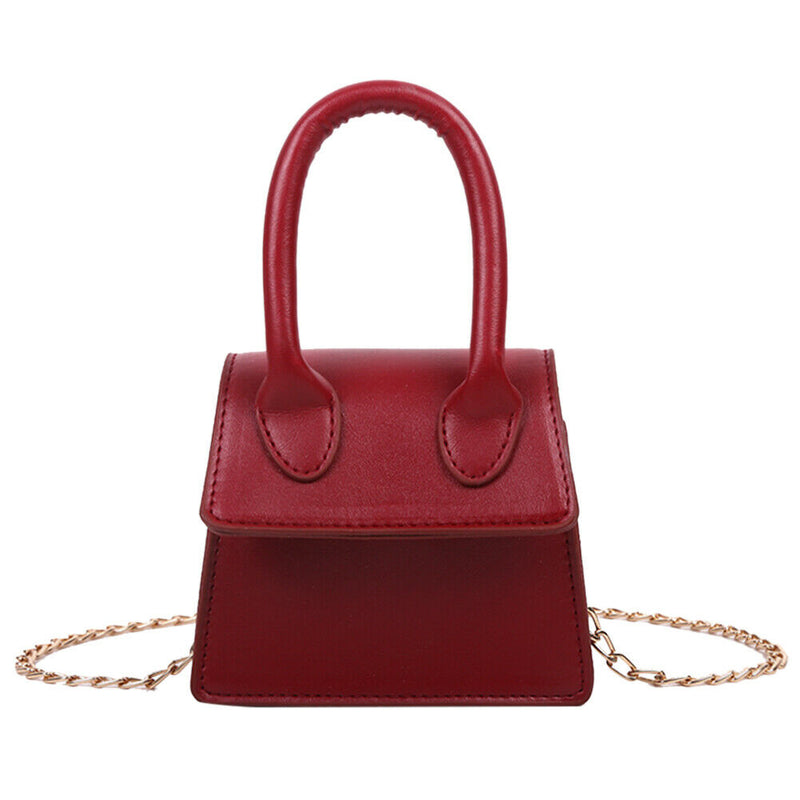 Women Leather Mini Shoulder Bags Pure Flap Chain Messenger Pouch (Red) A