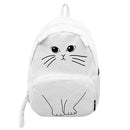 Women Canvas Lovely Cute Cartoon Cat Backpack Students School Bag(White)
