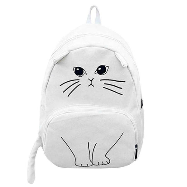 Women Canvas Lovely Cute Cartoon Cat Backpack Students School Bag(White)