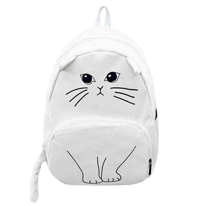 Women Canvas Lovely Cute Cartoon Cat Backpack Students School Bag(White)