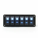 6 Gang Blue LED Light Rocker Switch Panel Circuit Breaker Boat Marine Water