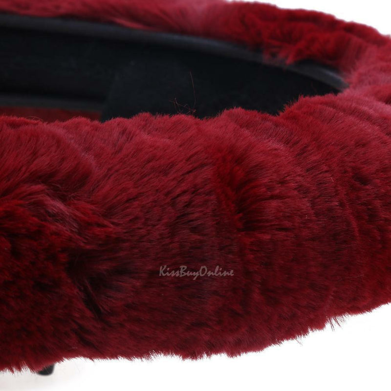 Soft Plush Winter Warm Car Auto Steering Wheel Cover Grips Protector Wine Red