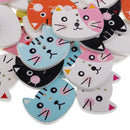 50pcs Assorted Cat Shape Wooden Flatback Buttons for Kids Crafts DIY 25mm
