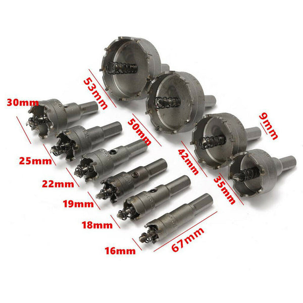 10 Pack Carbide Tip Drill Bits 16-53mm TCT Saw Cutter Tool For Steel Metal Alloy