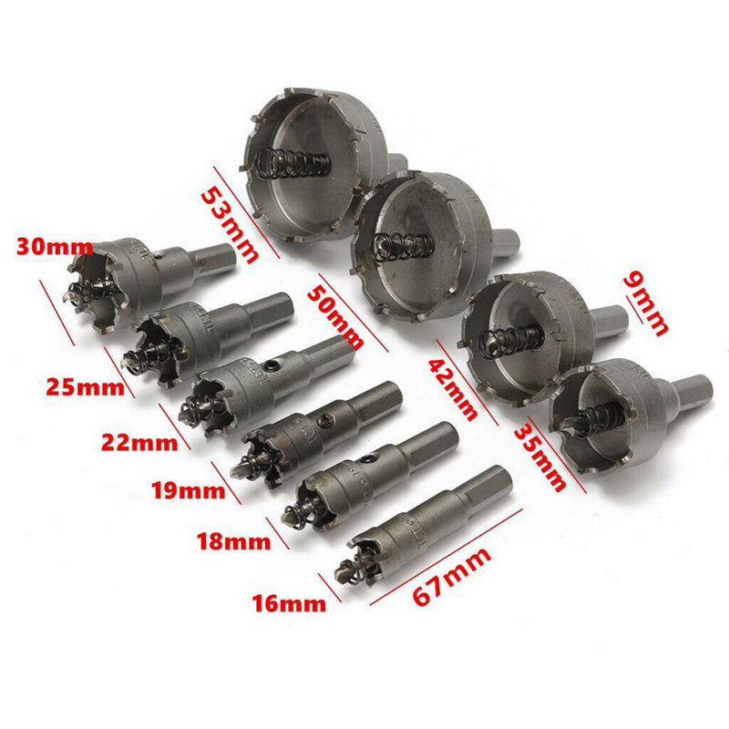 10 Pack Carbide Tip Drill Bits 16-53mm TCT Saw Cutter Tool For Steel Metal Alloy