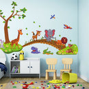 jungle wild animal tree bridge lion birds flowers wall stickers for room LJ