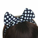 Lady Hair Head Band Wrap Scarf Headband Navy Blue Polka Dots Hot