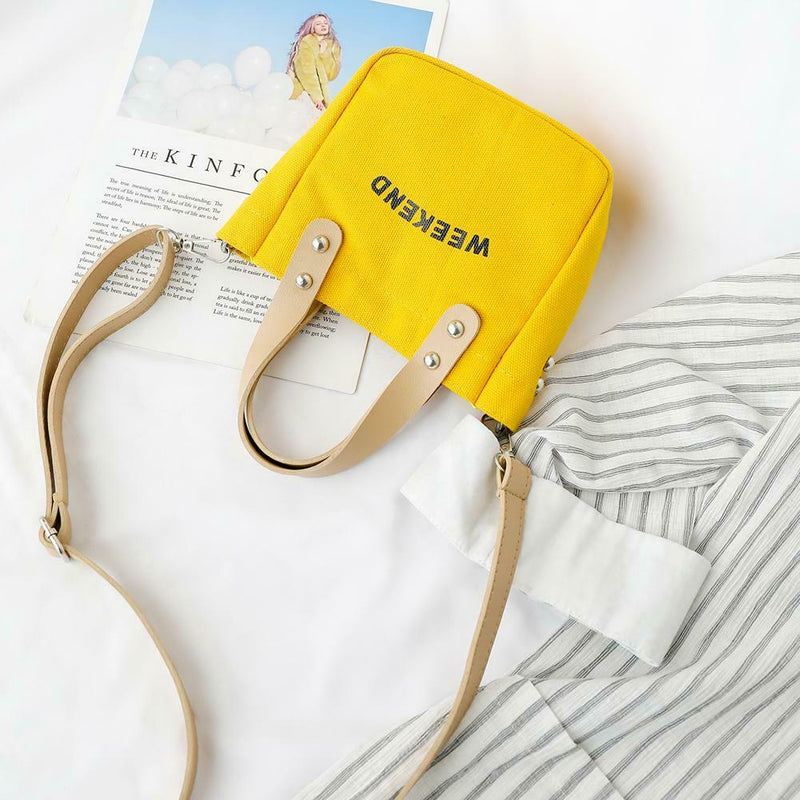Letter Print Shoulder Satchel Handbags Canvas Women Crossbody Bags (Yellow) A