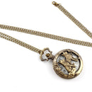 Unisex Bronze Wolf Hollow Quartz Pocket Watch Necklace Pendant Chain Women Men*