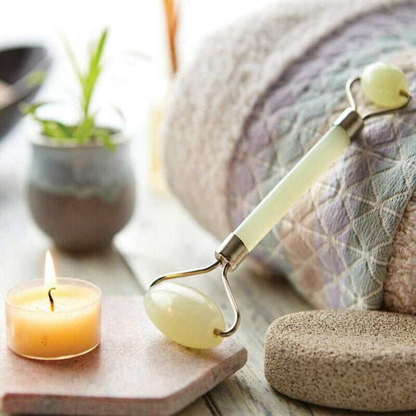 Handmade Jade Roller for Face Skin, Neck and Puffy Eyes- Natural Jade Stone T3W9