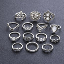 14Pcs/Set Boho Stack Crystal Flower Moon Sun Knuckle Ring Midi Finger RingsSJ 3C