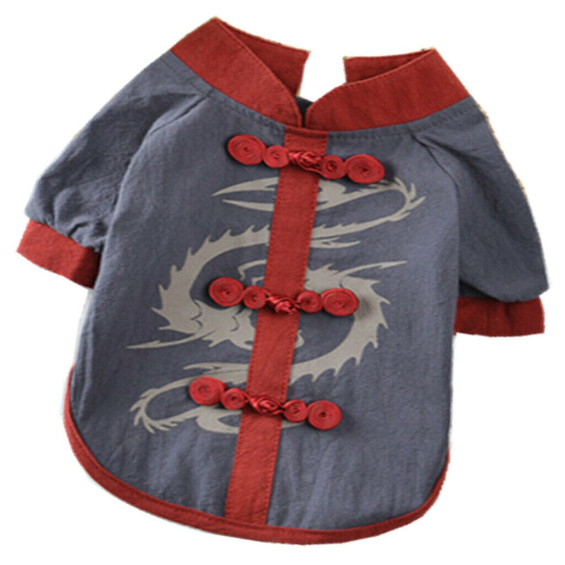 Pet Spring Summer Vest Small Pet Male Dog Traditional Han Style Vest Gray M