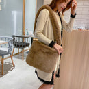 Women Plush Messenger Bag Big Capacity Fluffy Shoulder Handbags (Brown)