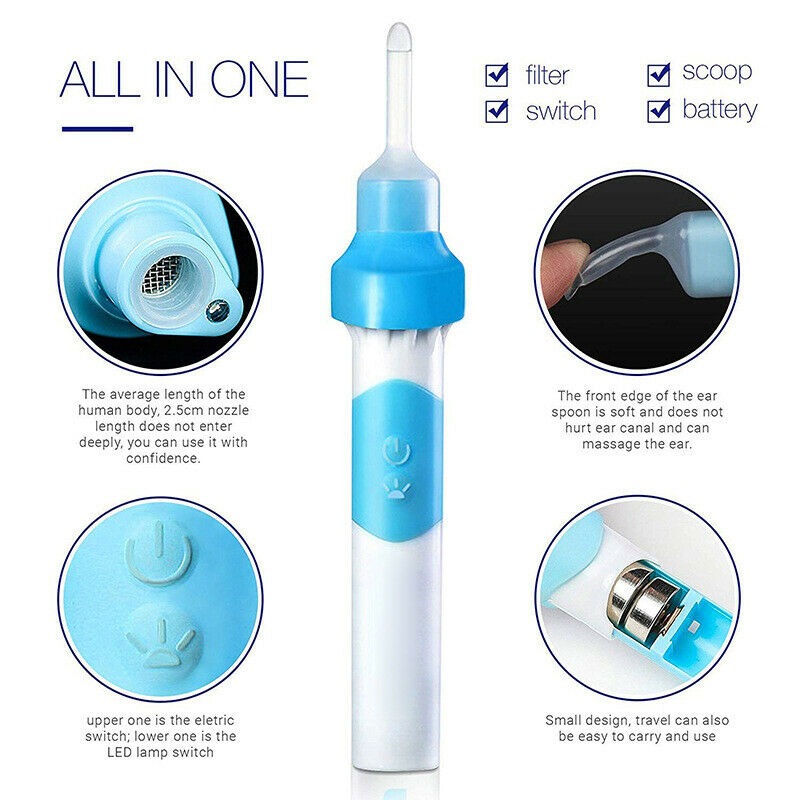 Electric Wireless Vacuum Ear Cleaner LED Earwax Remover w/Soft Head Painless Kit