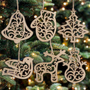 6Pcs Wood deer snowman Christmas Pendants Ornaments Xmas Tree decoratio3C