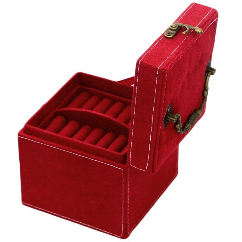 Retro Jewelry Box Case Storage Organizer Makeup Case with Lock - Red E2Z6