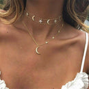 Stylish Boho Multilayer Choker Pendant Necklace Crystal Star Moon Chain Jewelry