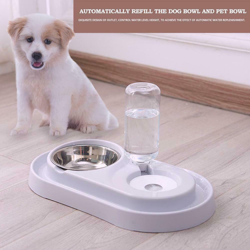 Pet Dog Automatic Water Food Feeder Dish Dual Port Drinking Feeding Basin Bowl