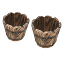 2xRustic Whiskey Barrel Planter Pot Wooden Garden Patio Outdoor Flower Plant S+M