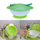 3pcs Toddler Baby Feeding Sucker Bowl with Spoon Green Lid Tableware