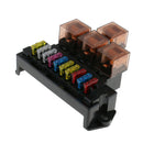 Automotive 10 Fuses 4 Relay Box Holder Over Load Protection Fuse Block