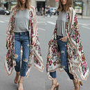 Women Chiffon Kimono Cardigan Floral Print Asymmetric Boho Loose Outerwear A
