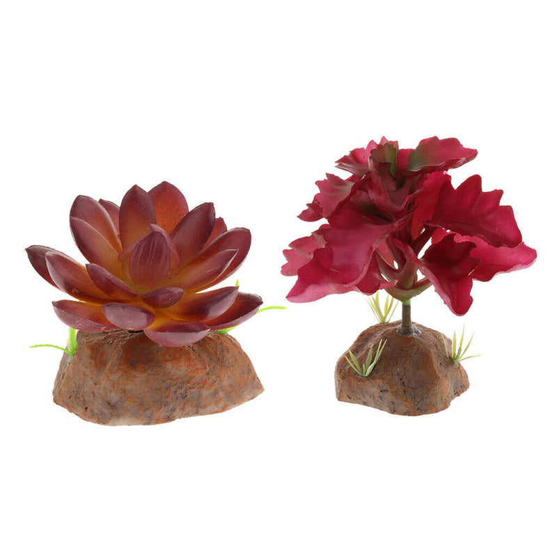 2PCS Terrarium Artificial Succulent Plant Reptile Vivarium Landscaping Decor