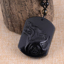 Unisex Natural Obsidian Black Wolf Head Pendant Blessing Necklace